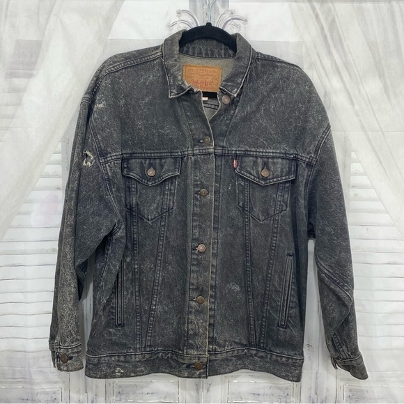 Levis Medium Trucker Jacket Denim Cotton Button Black Stonewash Retro Oversized - Picture 8 of 16